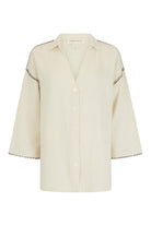 womens cotton cream shirt with contrast stitch front view