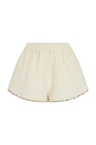 womens cotton cream contrast stitch short front view