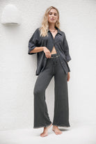 womens charcoal cotton pant with stitching detail