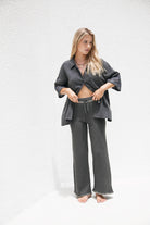 womens charcoal cotton pant front view