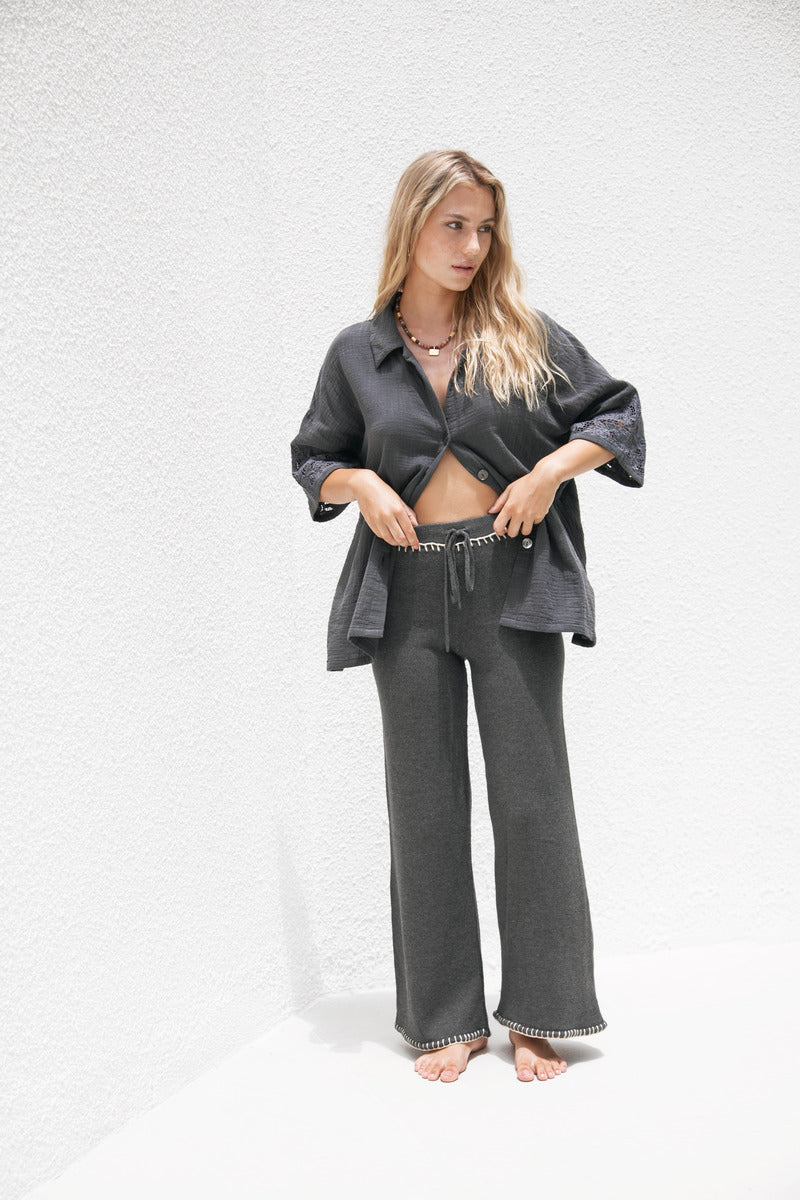 womens charcoal cotton pant front view