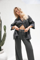 womens charcoal cotton drawstring pant 