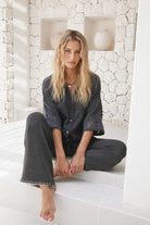 womens charcoal cotton shirt with hand embroidery