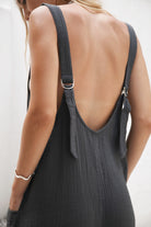 women's black cotton jumpsuit back view
