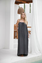 women's black viscoe thin strap maxi dress 
