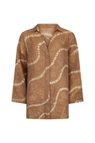Women's linen tan tie-dye shirt front view