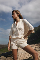 womens cotton viscoes lace shirt styled with matching knit short, front view