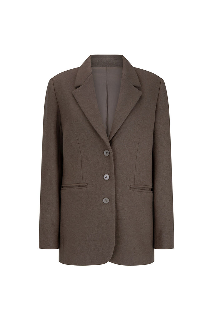 Womens wool blend brown tailored blazer front view