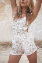 womens cotton white short with crochet front view