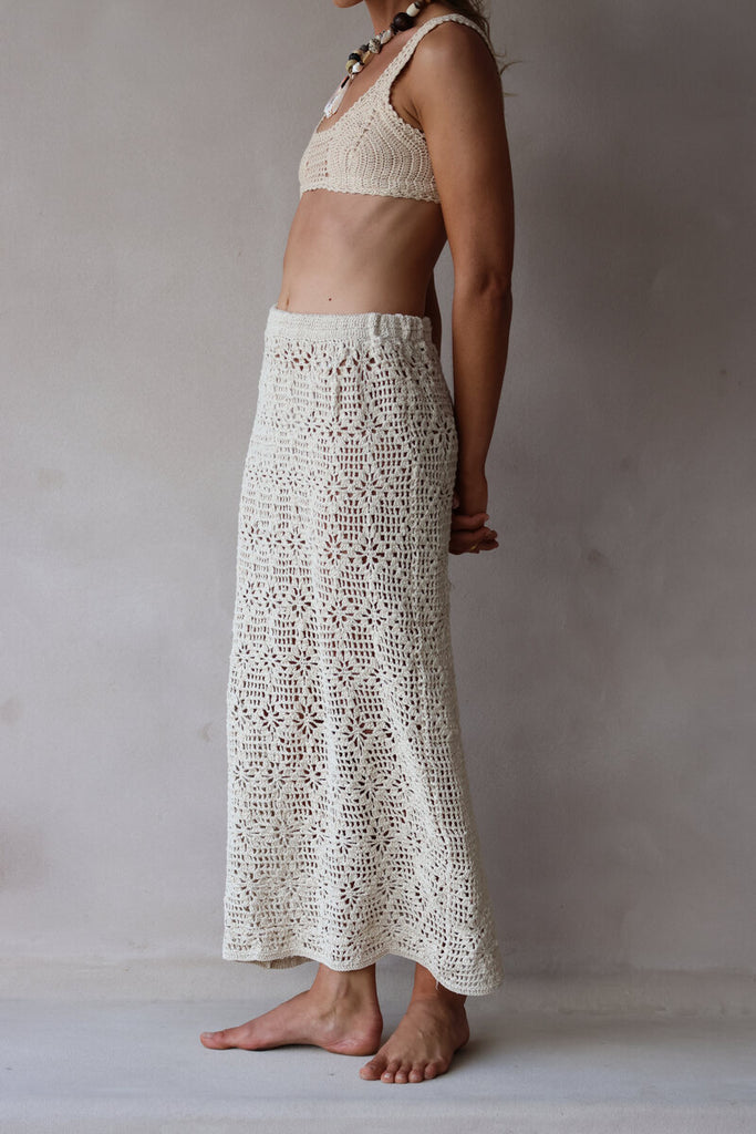 women's cream crochet skirt 