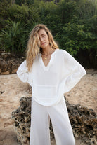 womens white cotton texture top front view