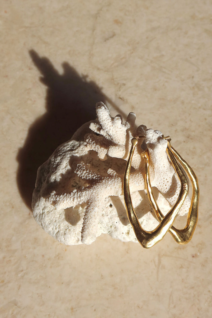 organic shape textured gold plaited earrings    