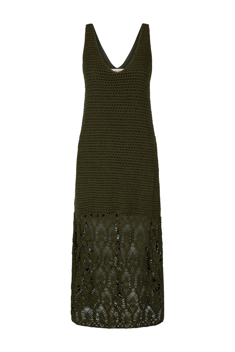 Green crochet dress with lace detailing 