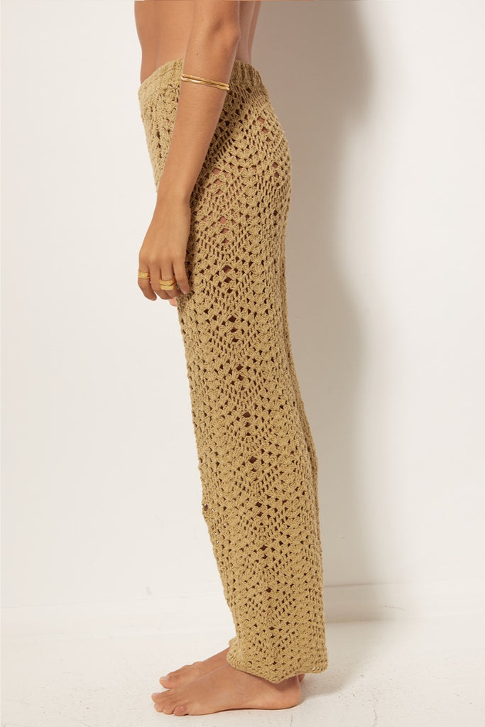 womens relaxed crochet pant olive side view
