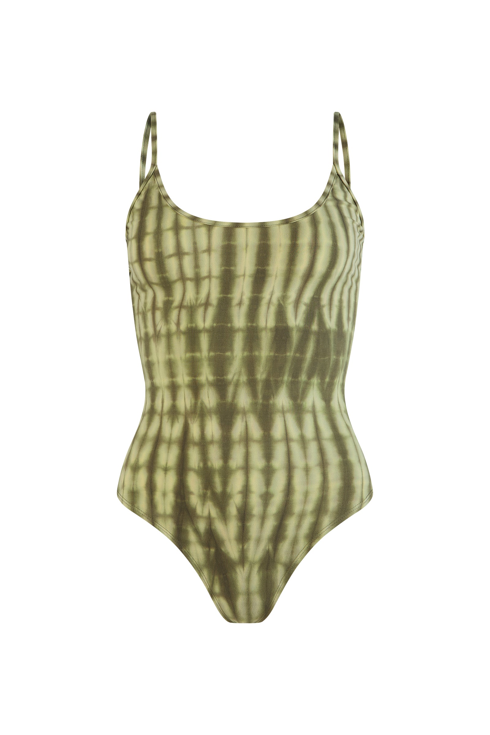 womens green cotton tie dye bodysuit front view