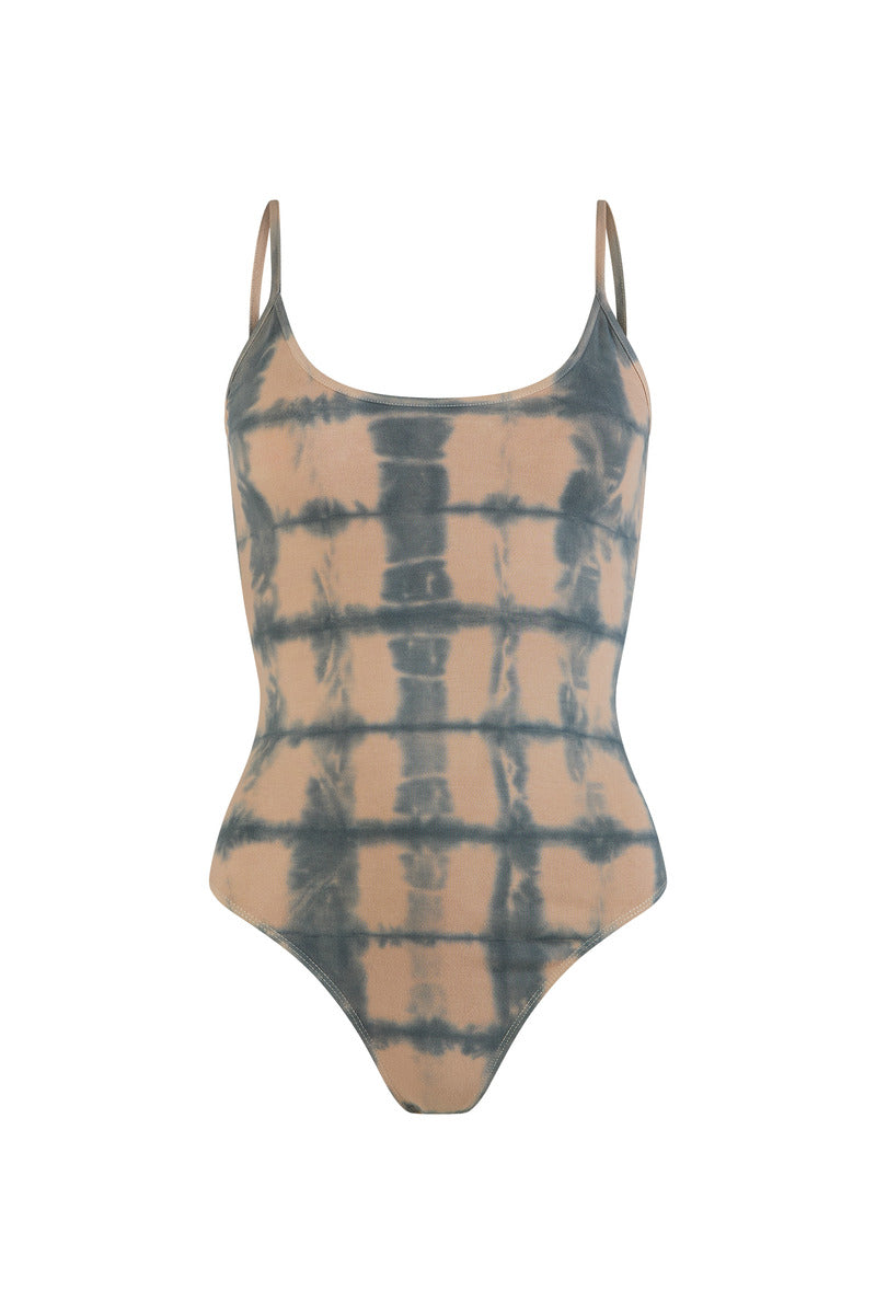 womens clay and dusk tie dye cotton bodysuit front view