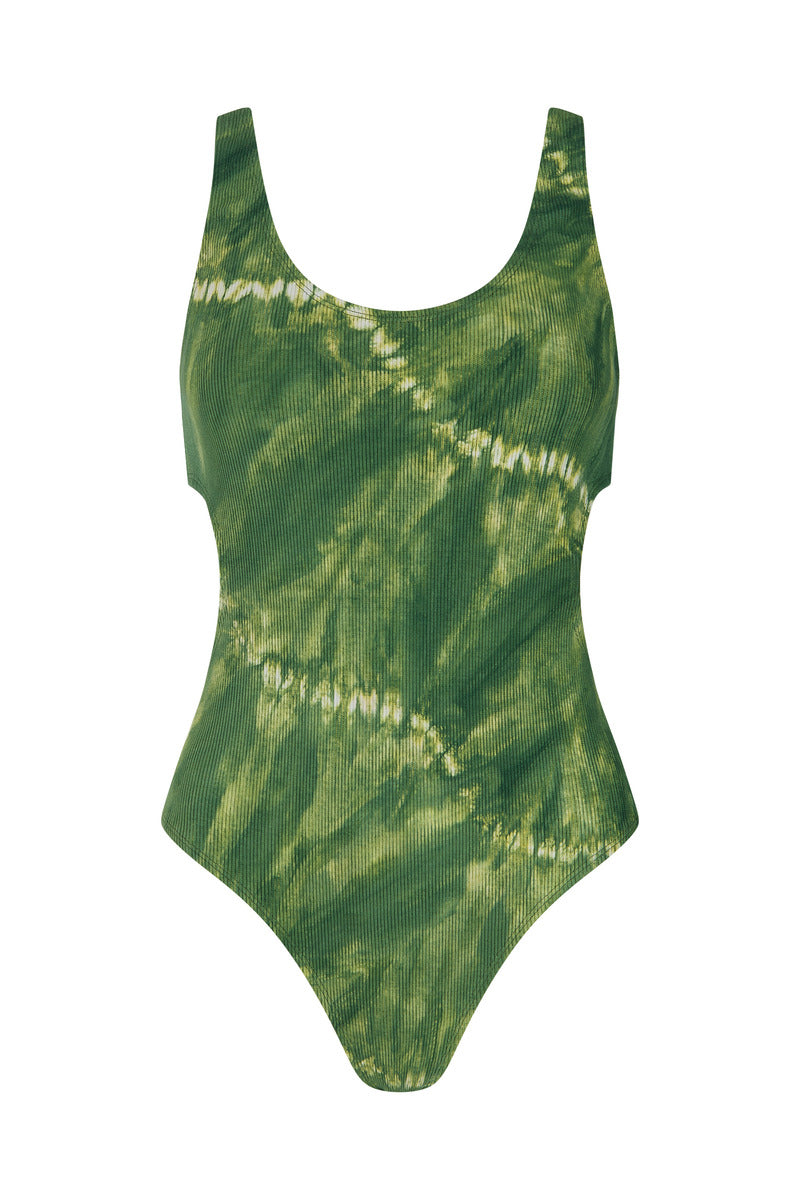 womens cotton tie dye green bodysuit front view