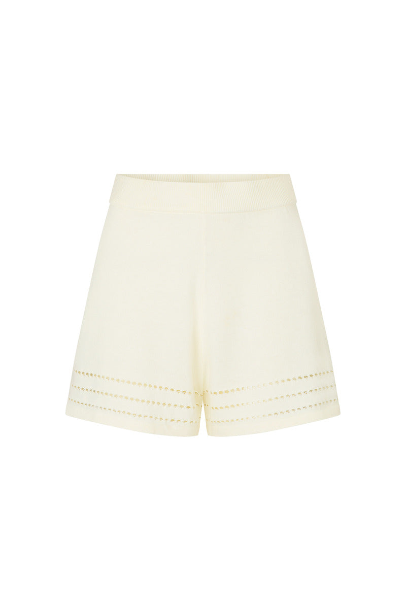 womens cream cotton knit short front view