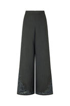 womens charcoal cotton pant with hand embroidery front view