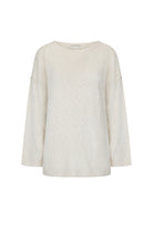 women's cream cotton knit long sleeve top front view