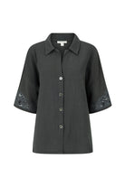 womens charcoal cotton shirt with hand embroidery front view