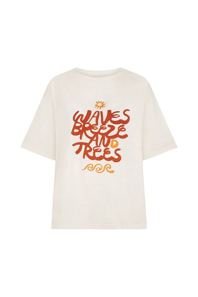women's printed waves and trees tee cream front view 