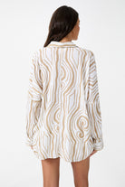 womens cotton crinkle cream print shirt back view