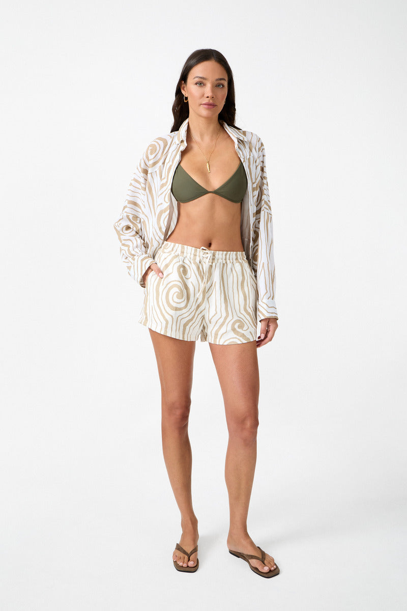 womens rami cream print short front view