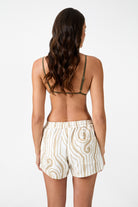 womens rami cream print short back view