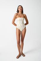 womens cotton cream print strapless bodysuit front view