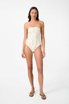 womens cotton cream print strapless bodysuit front view