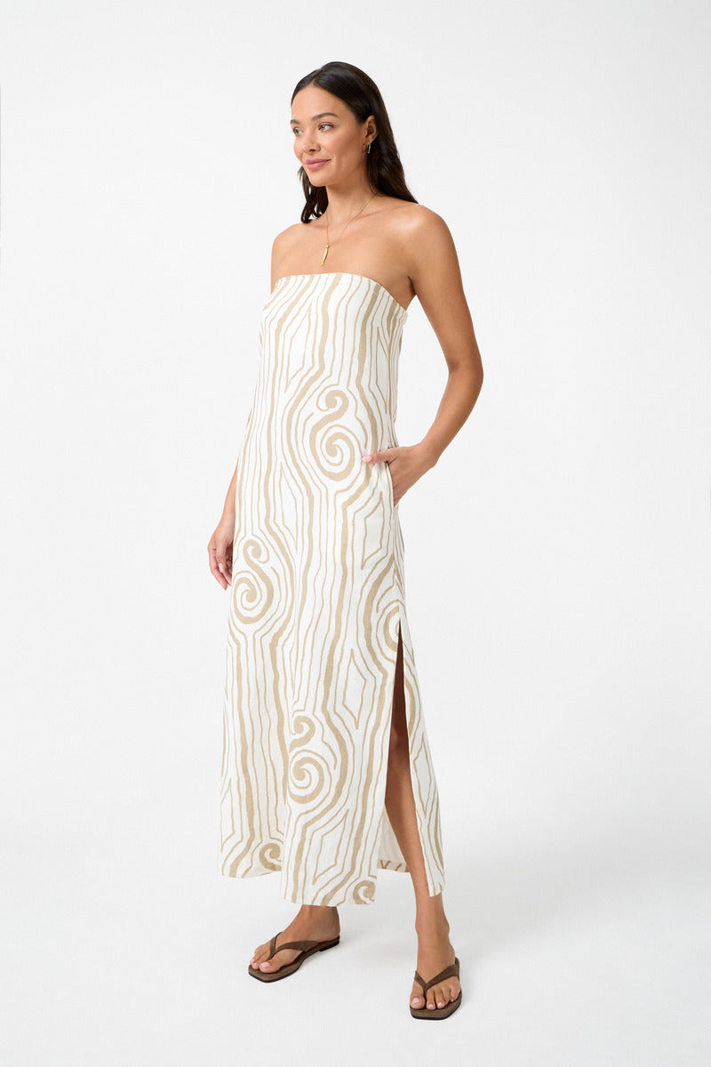 women's rami cream print maxi dress side view