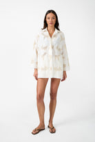 womens cream cotton lace shirt front view