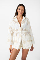 womens cream cotton lace shirt with belt front view