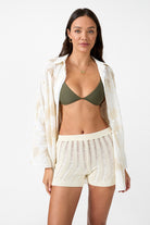 womens cotton cream knit short front view