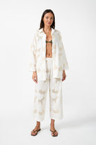 Womens cotton lace pant cream hue front view