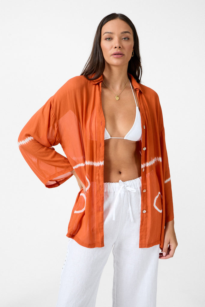 womens tie dye terracotta viscose shirt front view