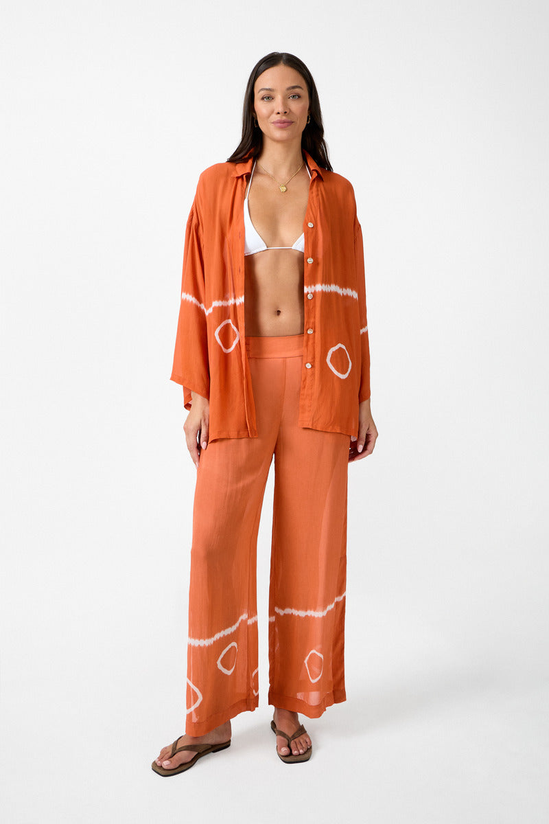 womens tie dye terracotta pant front view