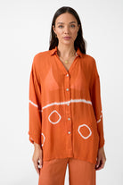 womens tie dye terracotta viscose shirt front view