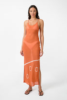 womens tie dye terracotta viscose maxi dress front view
