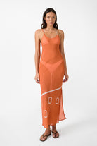 womens tie dye terracotta viscose maxi dress front view