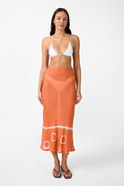 womens tie dye terracotta viscose maxi skirt front view
