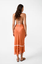 womens tie dye terracotta viscose maxi skirt back view