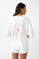 womens white cotton print tee back view