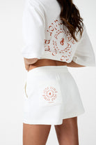 womens white cotton elasticated short back view