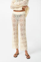 womens cream crochet cropped pant close up view