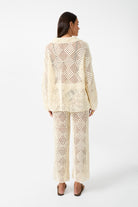 womens cream crochet cropped pant back view