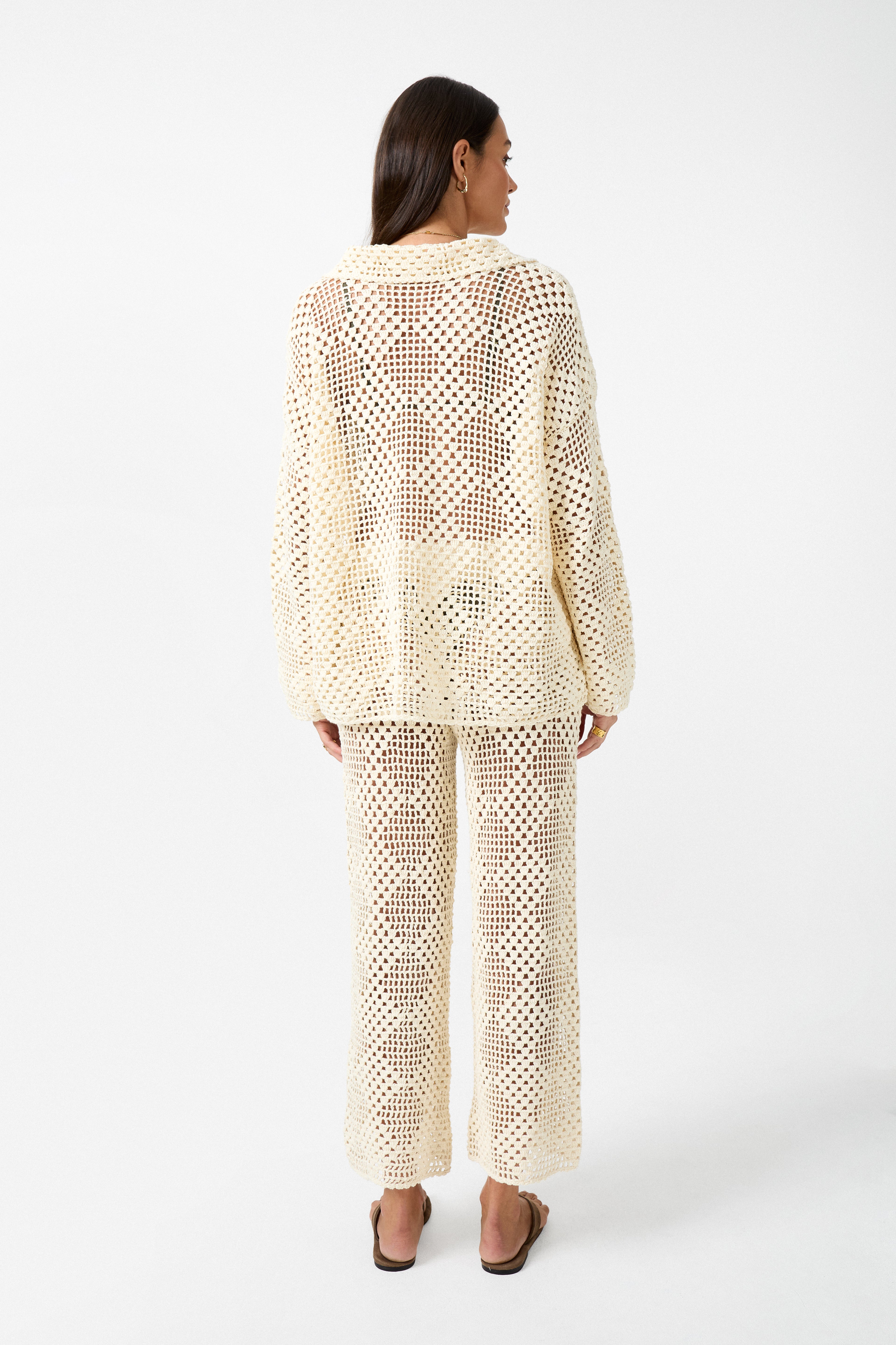 womens cream crochet cropped pant back view