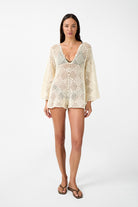 womens crochet cream jumpsuit front view