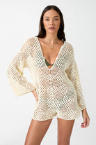 womens crochet cream jumpsuit front view